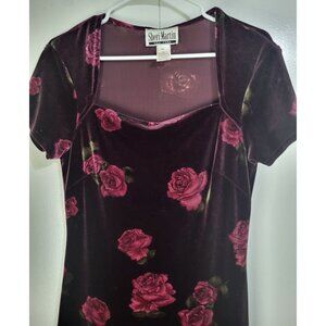 VTG Sheri Martin SZ 8 Velvet Rose Floral Maxi Dress Witchy Whimsigoth Grunge